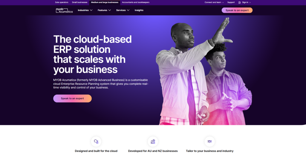 Homepage of MYOB