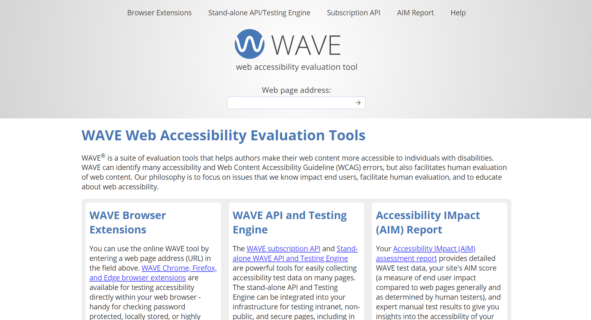 Homepage image of WAVE Accessibility Evaluation Tools