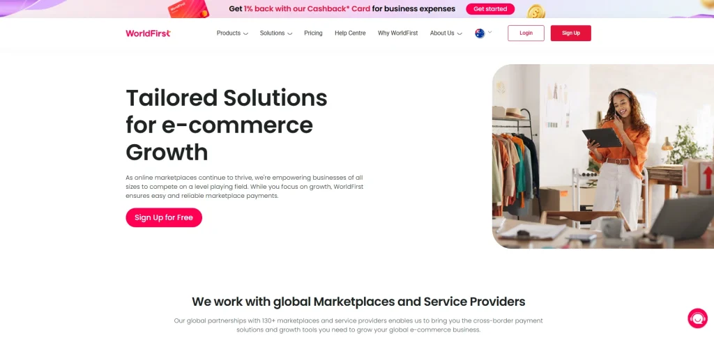 Homepage of WorldFirst