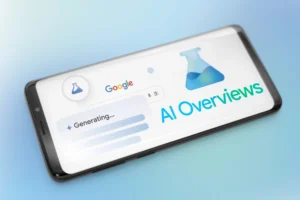 Google AI Overviews webpage on a smartphone